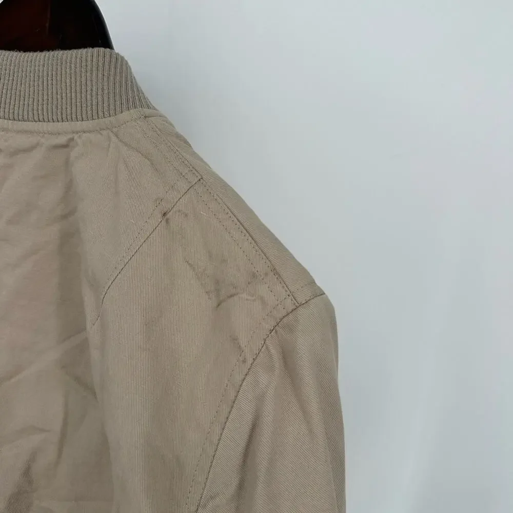 AMI PARIS Beige Bomber Jacket Designer Size Small Full Zip Classic Cotton Linen